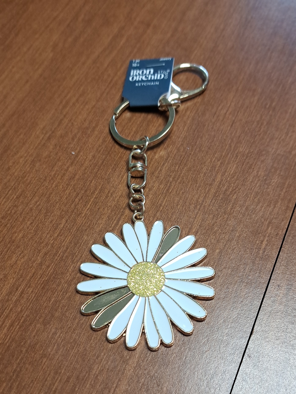 Iron Orchid Daisy Keychain with Gold Accents